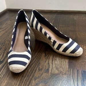 Merona Navy and Cream Striped Espadrille Jute Wedge Heels